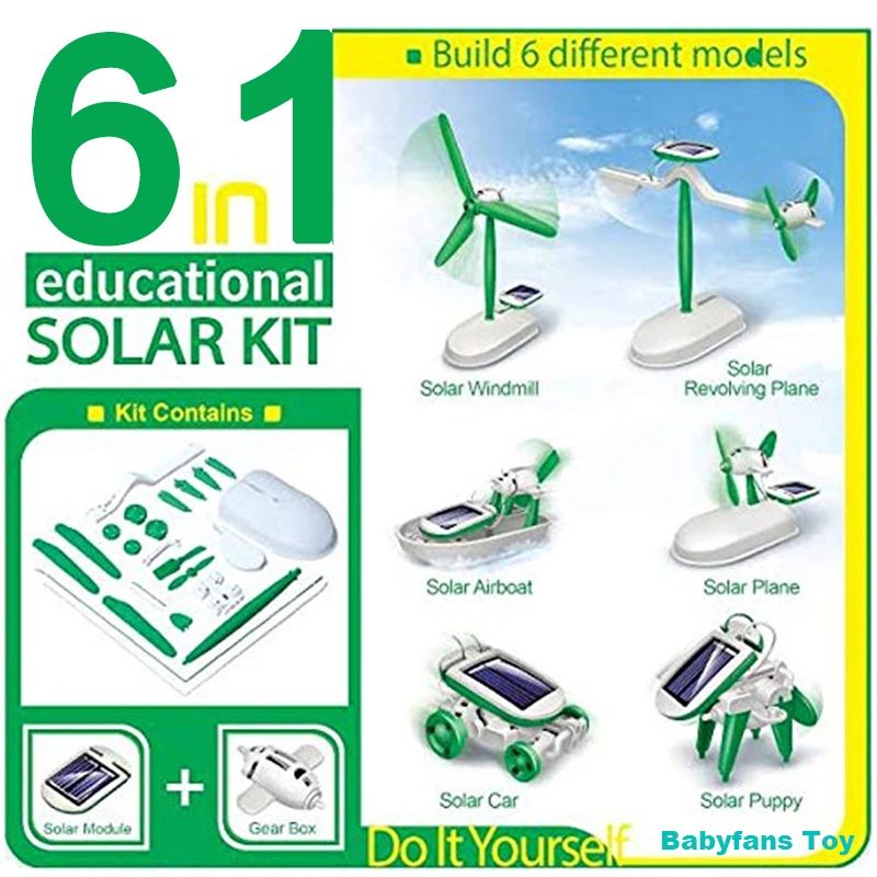 Electronics Gadgets For Kids - ソーラーパワーロボットキット,パズル,ファン,車のおもちゃ,科学実験室,DIY,教育用ガジェット,6-in-1