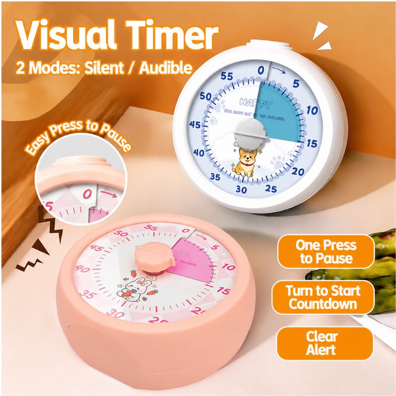 Electronics Gadgets For Kids - 回転式カウントダウンタイマー視覚的な時間管理ツール目覚まし時計子供の自制心を養うガジェット学生学習学習時間リマインダー